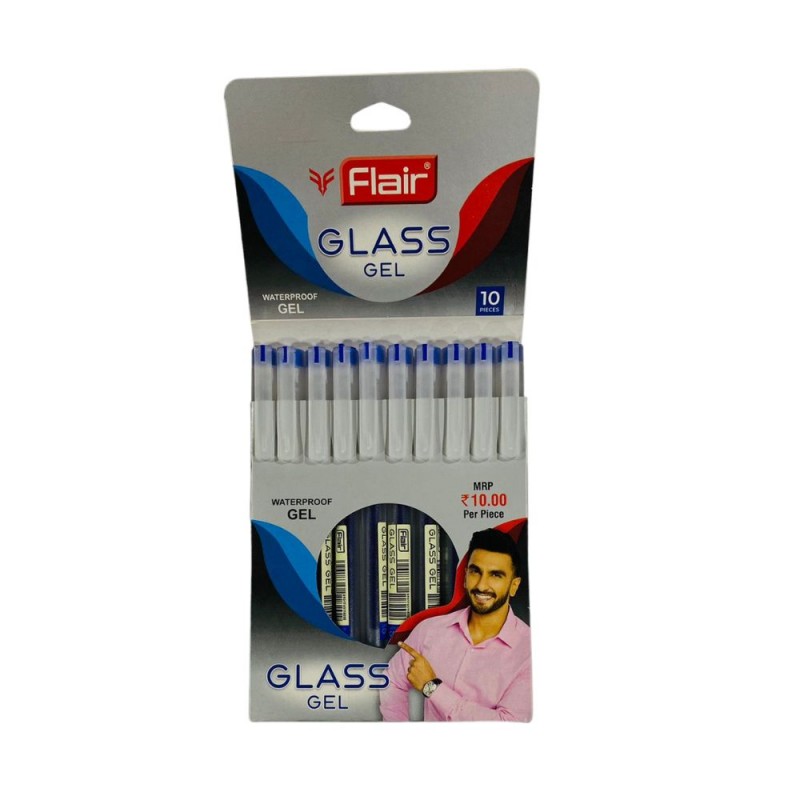 Flair Glass Gel Pen Blue Pack Of 10 Pcs